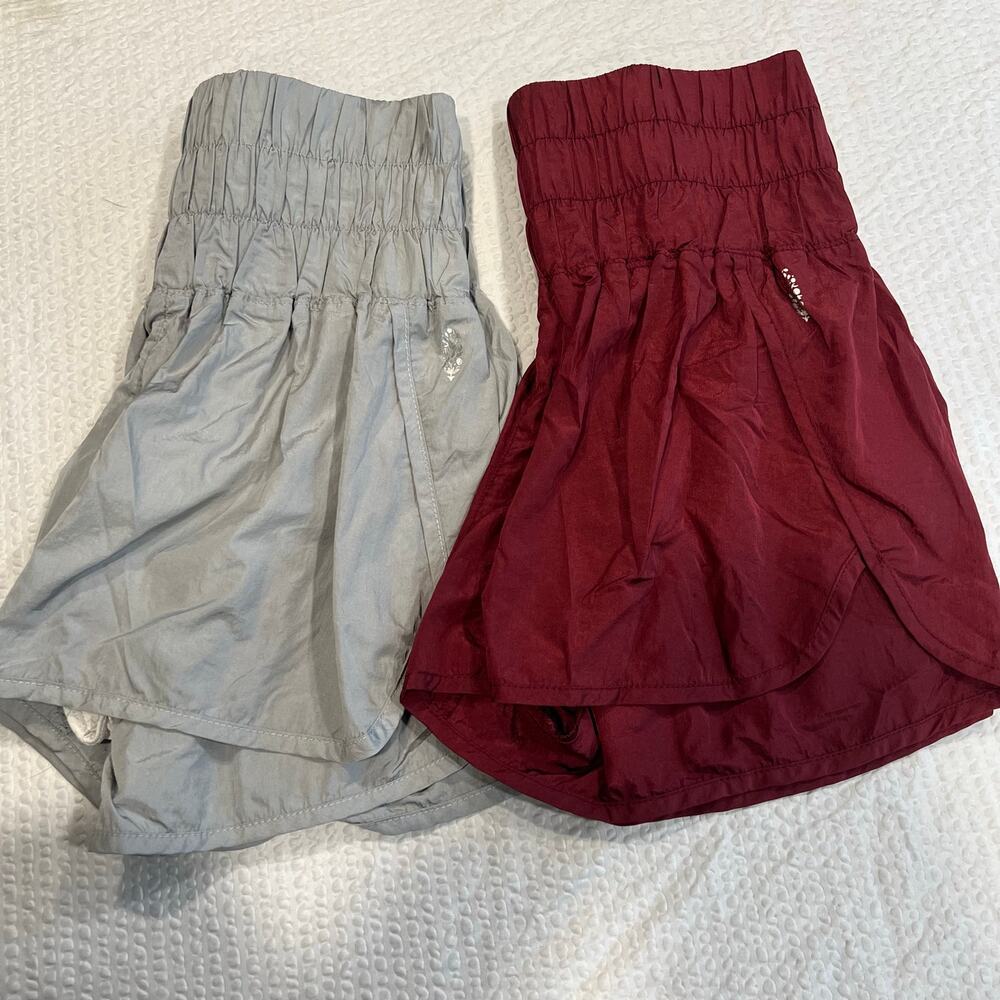 Free people movement bundle of 2 shorts metallic gray/ burgundy Small women